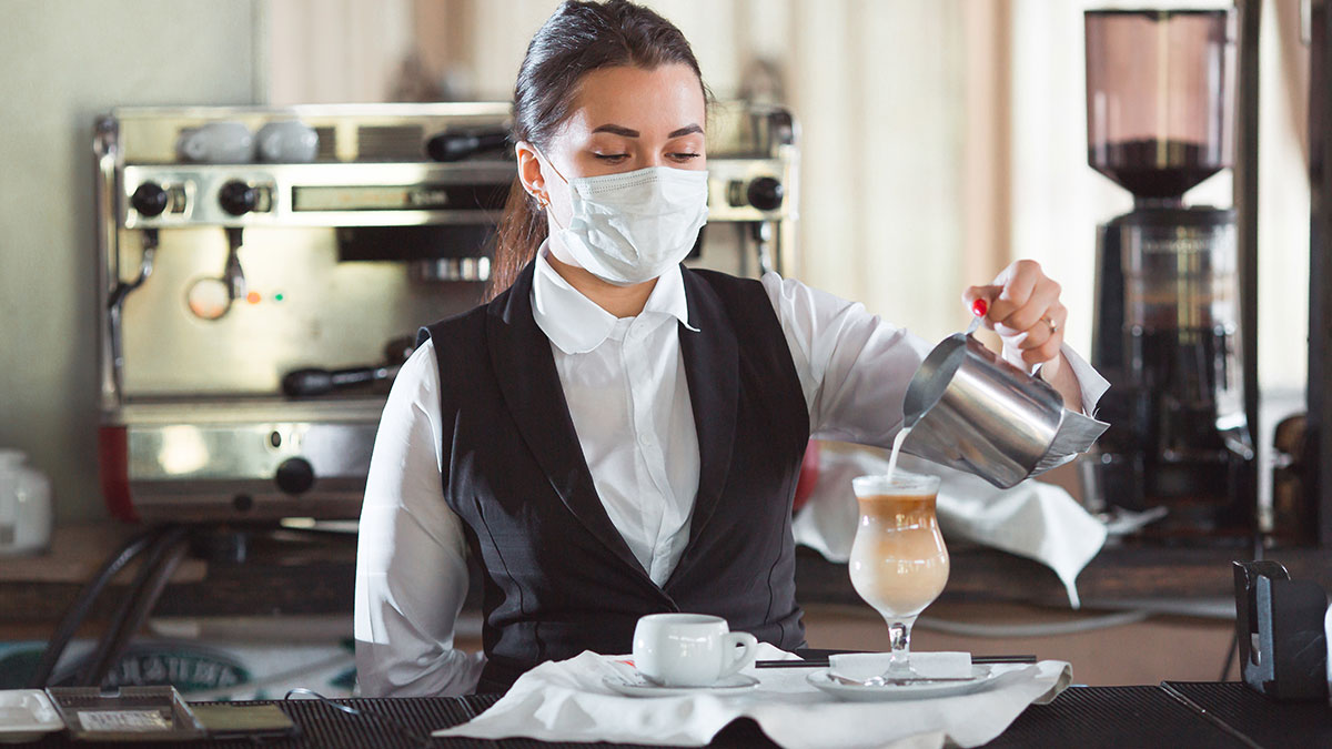 Server wearing PPE