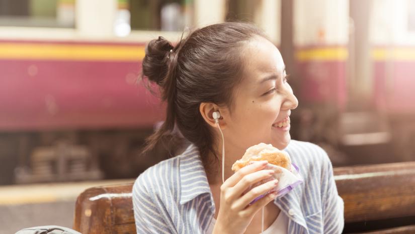 Girl eating at restaurant