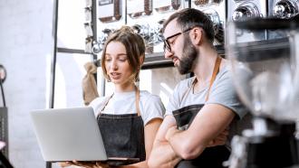 food workers with tablet